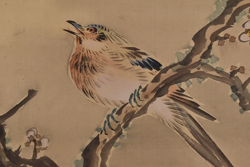 大庭学僊 花鳥図 掛け軸 本紙の花鳥表現