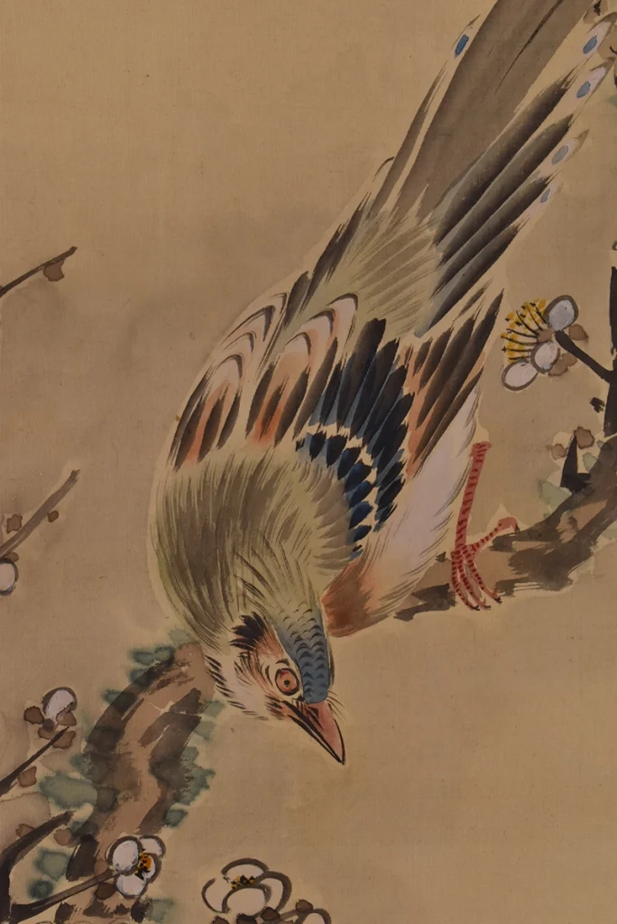 大庭学僊 花鳥図 掛け軸 本紙の花鳥表現