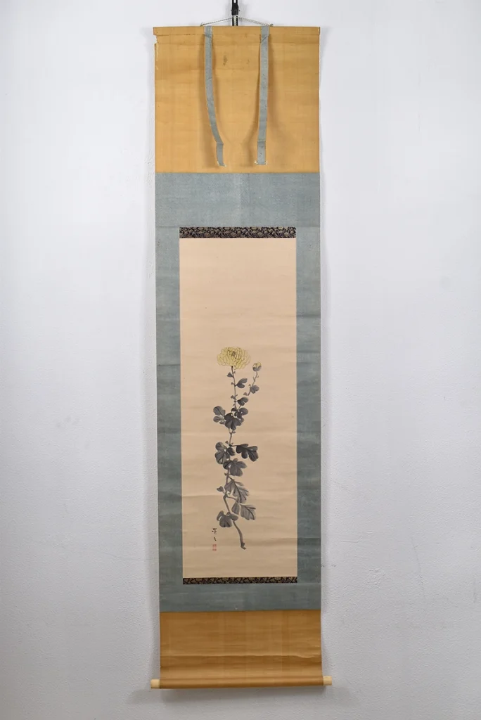 松村景文作「菊花之図」掛け軸の全体