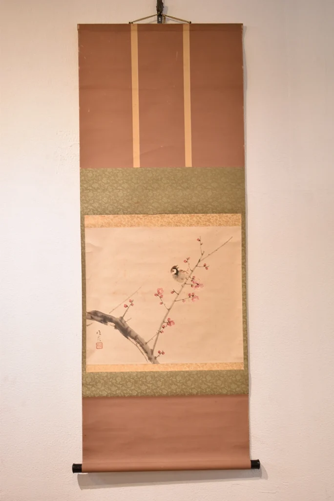 大矢峻嶺「花鳥図」の掛け軸全体